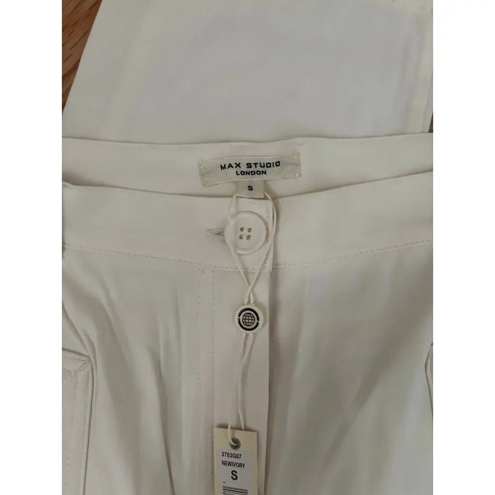 NWT Max Studio London Ivory Cargo Utility Pants Relaxed Tapered Casual Trousers - Picture 6 of 7